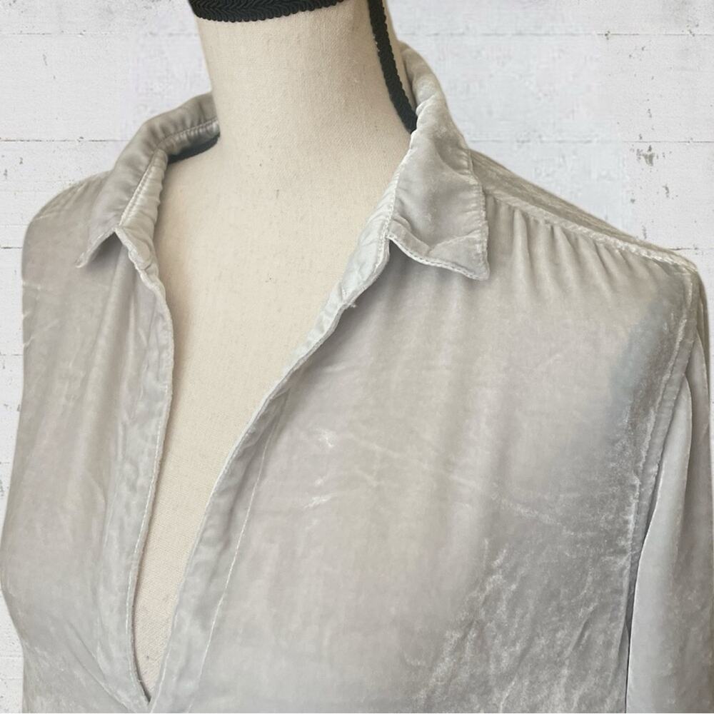 CP Shades Teton Grey Silk Blend Velvet V-Neck Popover Tunic Top Quiet Luxury - Picture 3 of 9